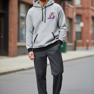 adidas Los Angeles Lakers, NBA, Heather Gray Hoodie, Size Large, EUC